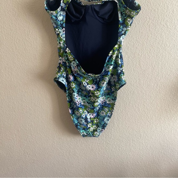 NWOT Aerie Blue Green Floral One Piece Bustier Swimsuit Womens Size Large - Picture 7 of 10